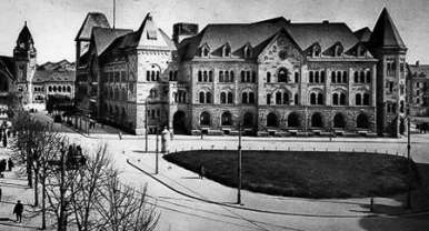 Historische Postkarte - Metz - Hauptpost und Bahnhof im Hintergrund