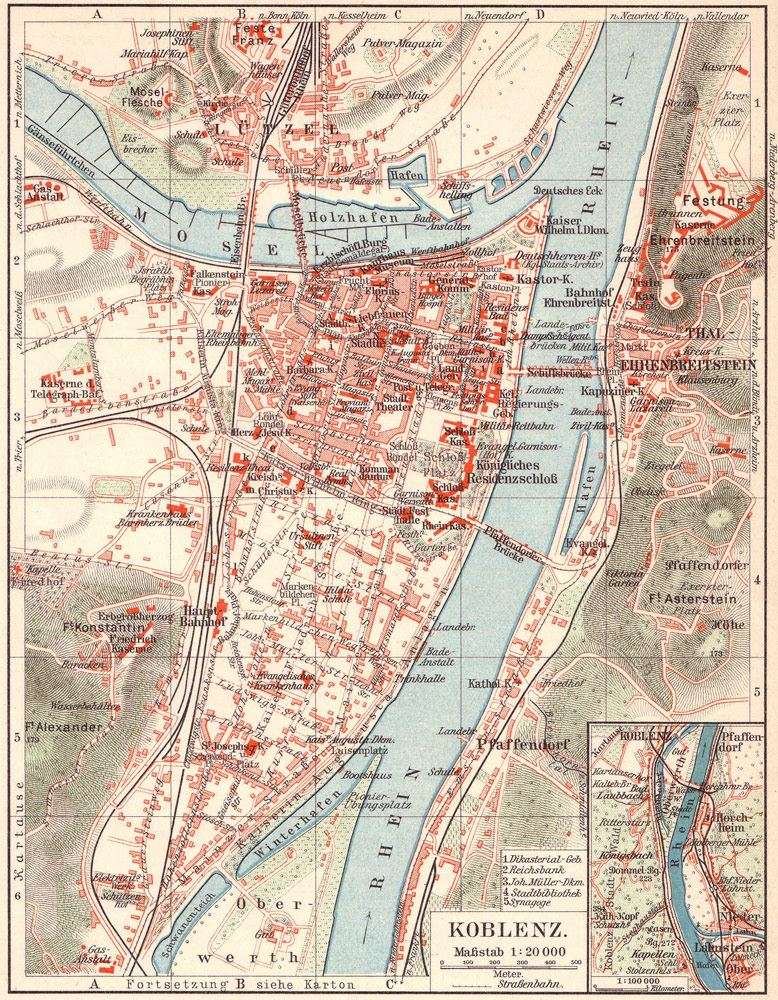 Historische Karte der Stadt Koblenz 