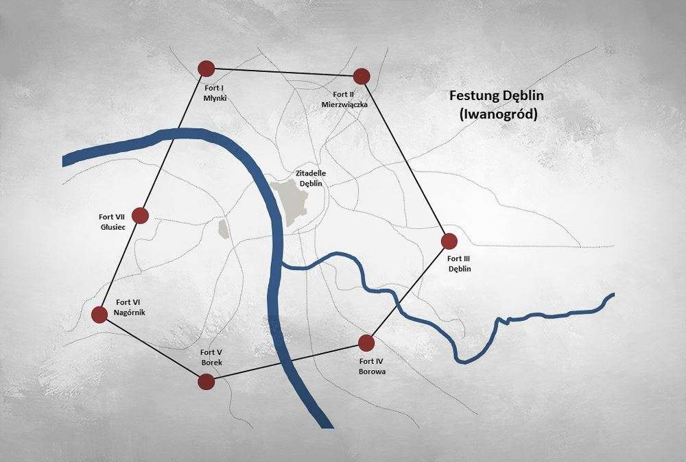 Karte: Fetsung Deblin - russische Festungen im 19. Jahrhundert