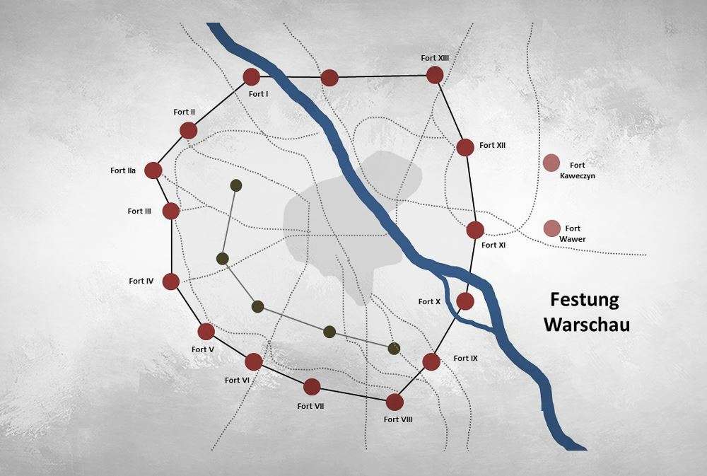 Karte: Fetsung Warschau - russische Festungen im 19. Jahrhundert