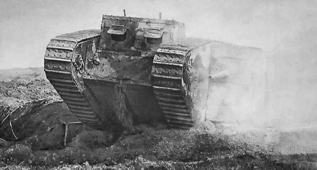 Quelle: Historische Postkarte "Tank in aktion" aus Kanada